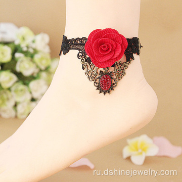 Готический стиль ноги украшения красная роза Footware ножной браслет браслет